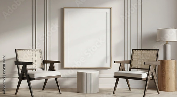 Fototapeta Elegant living room with two chairs and a tall mirror
