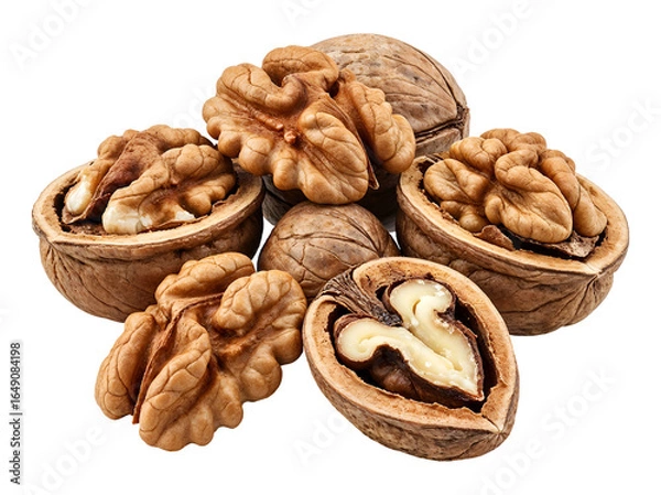 Fototapeta Shelled walnuts (handful) , isolated on transparent background, png