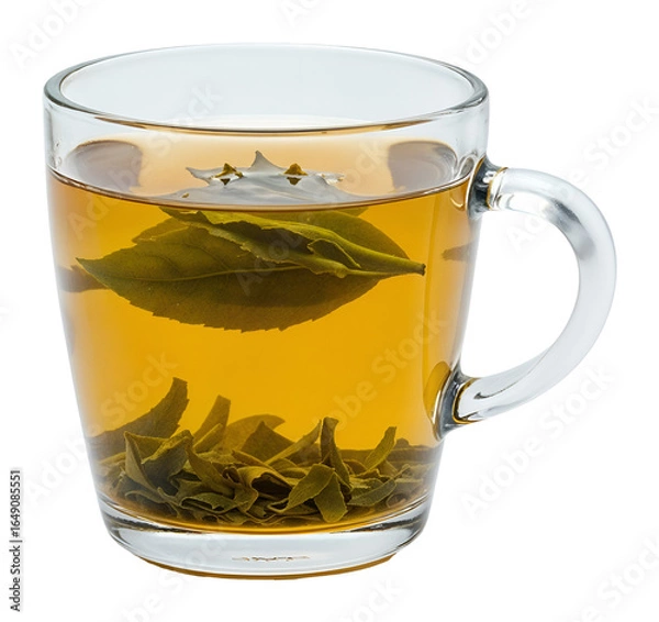 Fototapeta Green tea in a clear cup , isolated on transparent background, png