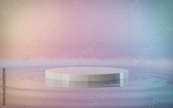 Fototapeta Marble Podium in Water with Pastel Hues and Gentle Ripples for Product Display