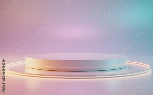 Fototapeta Minimalist Podium with Neon Ring and Soft Pastel Gradient Background for Product Display