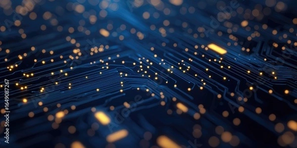 Fototapeta Technology pattern of thin circuit lines on a dark navy background Stock photo