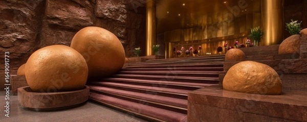 Fototapeta Elevate your experience luxury hotel lobby design opulent setting modern elegance interior view unique spherical sculptures