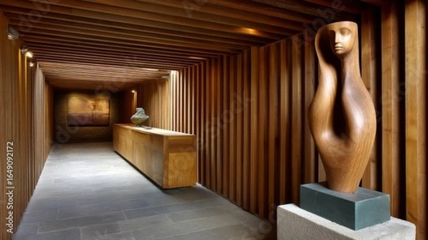 Fototapeta Artistic expression in modern architecture hallway indoor gallery sculptural display contemporary design perspective view aesthetic journey