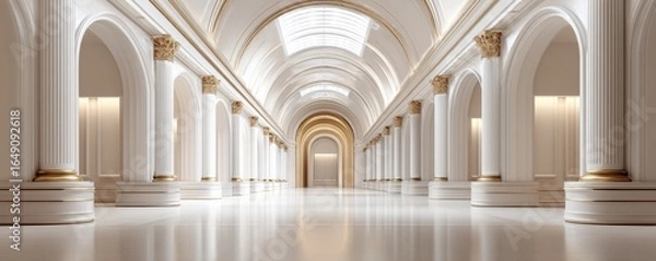 Fototapeta Grand interior architecture showcase luxurious hallway digital art modern design wide angle elegant ambiance