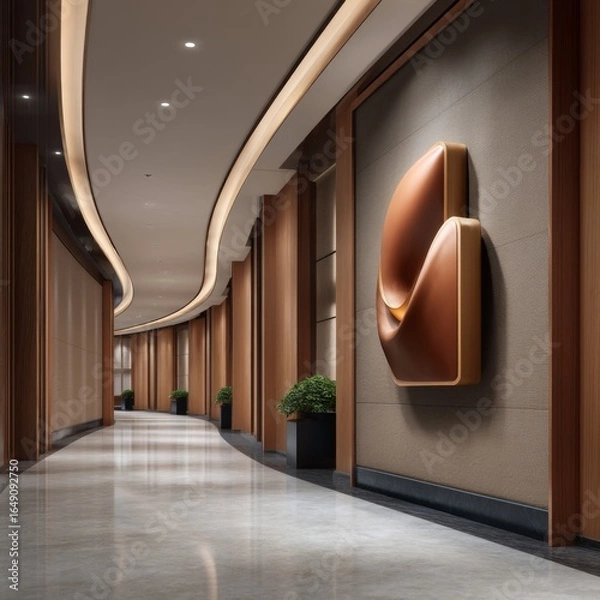 Fototapeta Elegant architectural corridor design modern building interior photography contemporary style eye-level view minimalist aesthetic