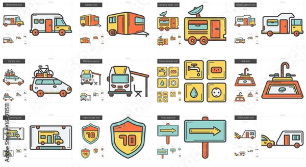 Fototapeta Travel and holiday line icon set.