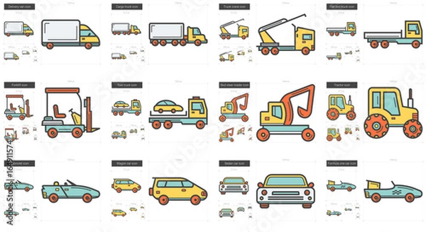 Fototapeta Transportation line icon set.
