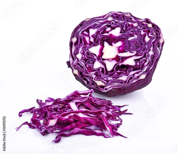 Obraz pile of cut red cabbage over white background