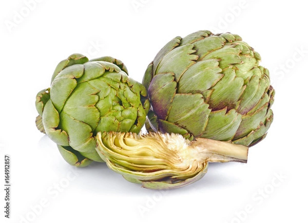 Obraz Whole and Slice artichoke isolated on the white background.