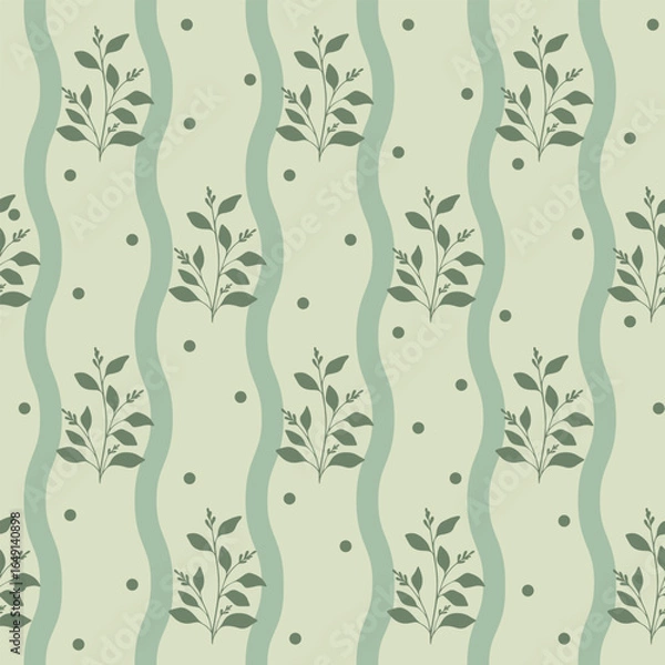 Fototapeta Minimal botanical seamless pattern in soft pastel green and pink. Gentle leaves design for decor, fabric, wallpaper, stationery, and elegant decorative surface projects.