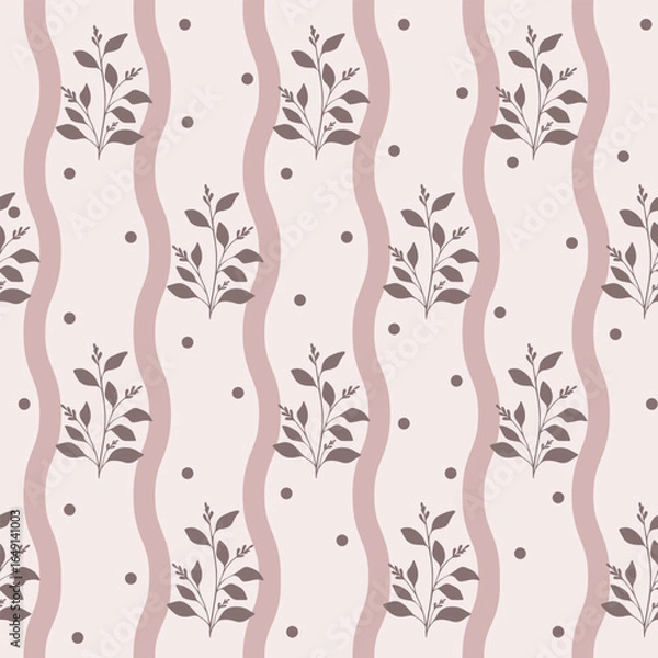 Fototapeta Minimal botanical seamless pattern in soft pastel green and pink. Gentle leaves design for decor, fabric, wallpaper, stationery, and elegant decorative surface projects.