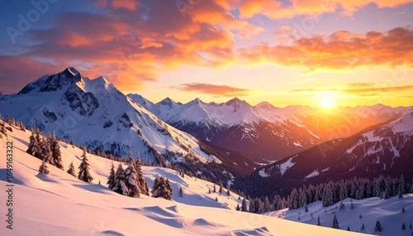 Obraz 【リアルな風景】壮大な雪山の壁紙【夕焼け】