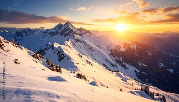 Obraz 【リアルな風景】壮大な雪山の壁紙【夕焼け】