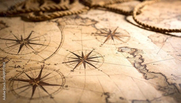 Fototapeta Vintage navigation maps with compasses.