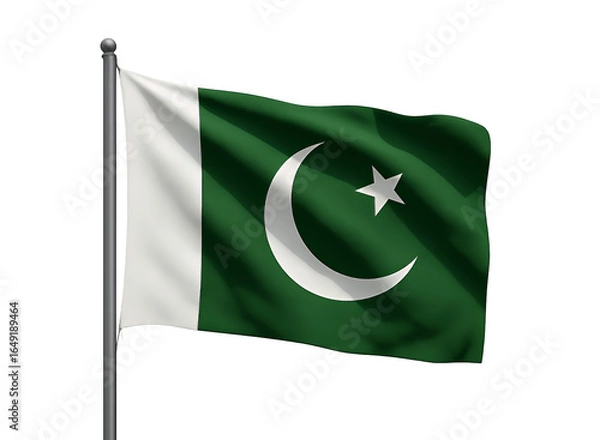 Obraz Waving flag of pakistan with a prominent crescent moon and star representing national pride and identity isolated on transparent background