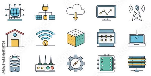 Fototapeta Cloud Computing Icons — Modern Storage, Security, Networking, Servers & DevOps Symbols