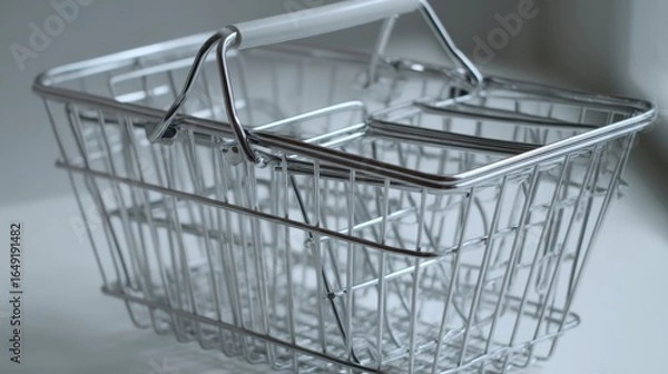 Fototapeta Empty metal shopping basket isolated on clean background for ecommerce retail buying online commerce delivery product marketing photography