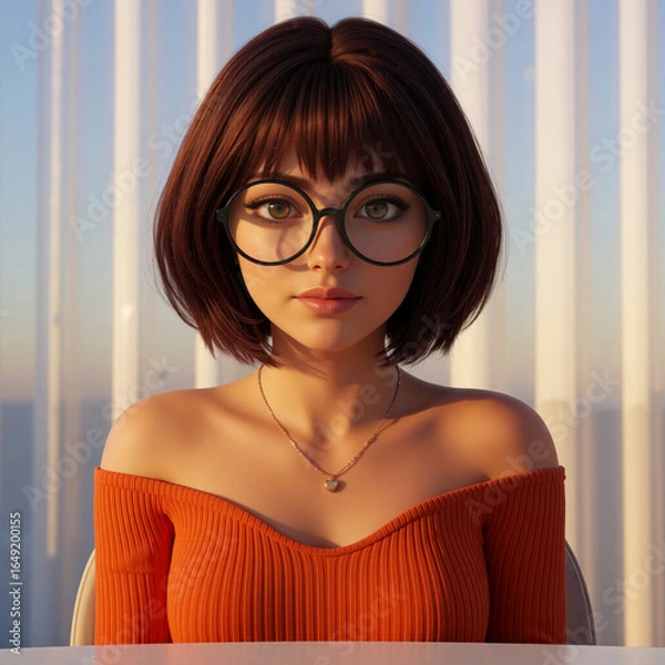 Fototapeta A portrait of a youthful character set against a serene1