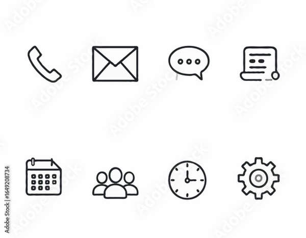 Obraz Office and Communication Icon Set – Minimalist Flat Line Vector Collection