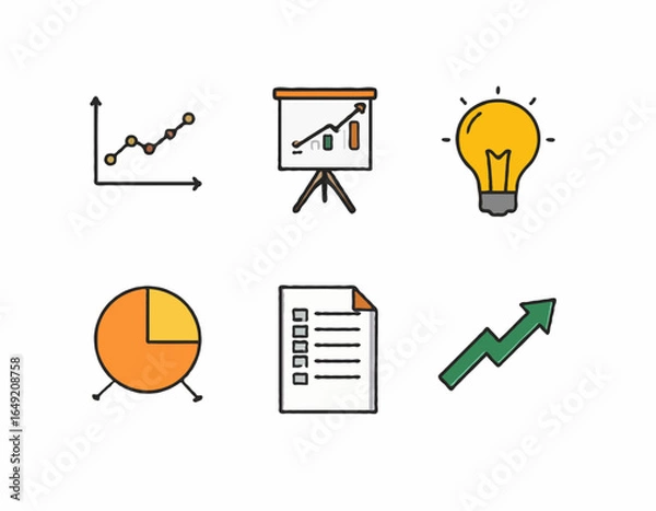 Obraz Business Infographic Icon Set – Flat Minimal Line Vector Collection