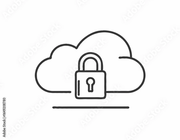Obraz Cloud Security Icon – Flat Minimalist Lock and Cloud Vector
