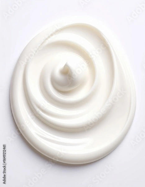 Fototapeta A smooth, creamy swirl of white substance resembling lotion or a cosmetic product on a light background.