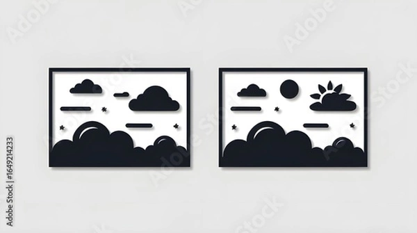 Fototapeta icon of black clouds and sun covered by clouds