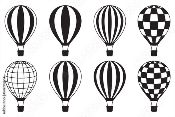 Fototapeta Set of Simple Travel Icons – Hot Air Balloons with Striped and Checkered Patterns