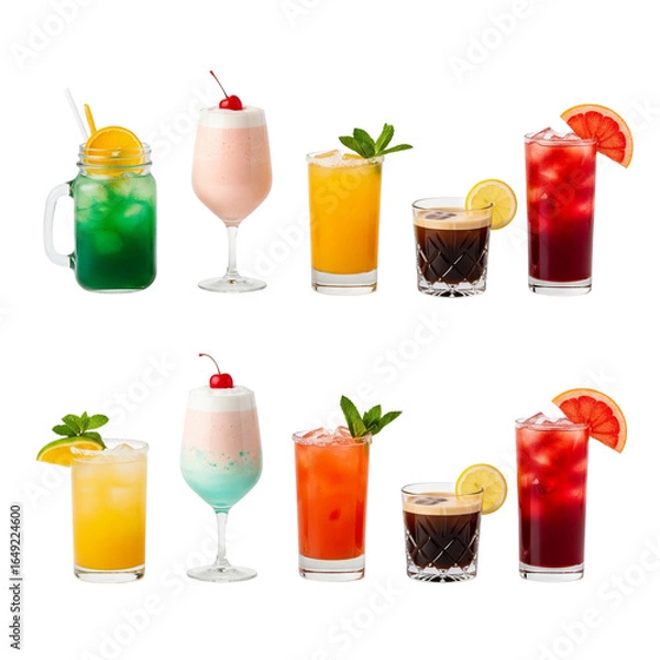 Fototapeta Assortment of colorful refreshing cocktails and drinks