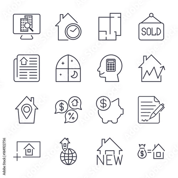 Fototapeta Simple Set of Real Estate Related Vector Line Icons.