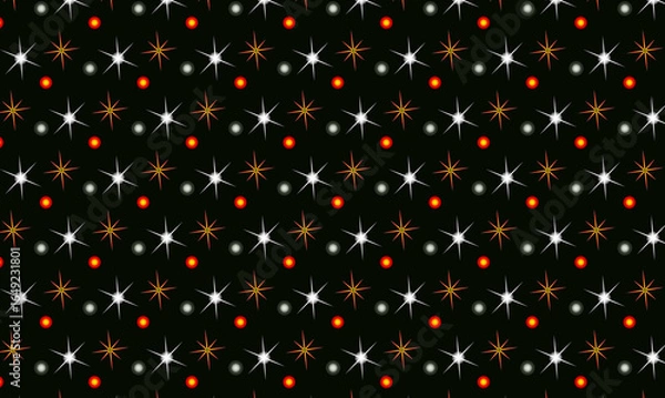 Fototapeta Sparkling starbursts and glowing orbs on a dark background pattern