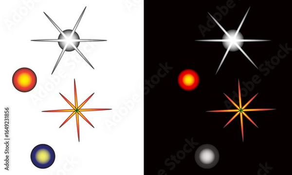 Fototapeta Abstract starbursts and glowing orbs on contrasting backgrounds