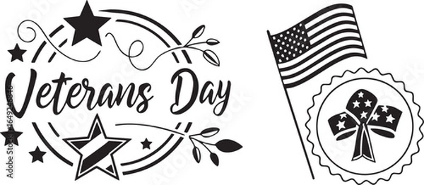 Obraz Veterans Day celebration with American flag and stars graphic vector