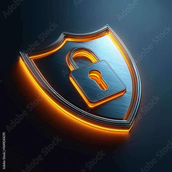Fototapeta 3D shield with padlock and glowing edge representing cybersecurity concept
