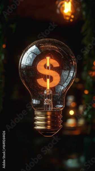 Fototapeta Light bulb glowing with dollar sign filament symbolizing financial innovation

