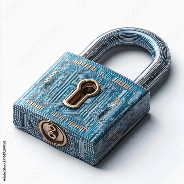 Fototapeta Cybersecurity padlock with digital circuit design symbolizing data protection
