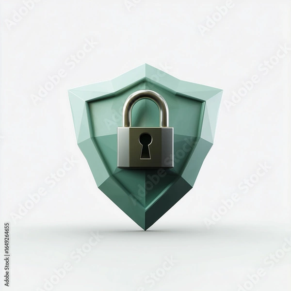 Fototapeta 3D shield icon with secure padlock representing data privacy and protection
