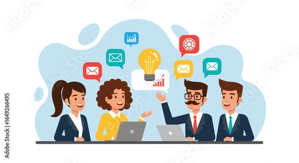 Fototapeta Diverse business professionals collaborate on innovative ideas, fostering effective communication and strategic planning in a dynamic team meeting setting.