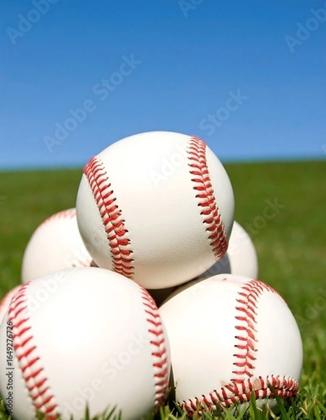 Fototapeta Baseball pile on grass
