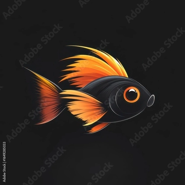 Fototapeta Vibrant black and orange fish swimming gracefully in a dark background environment