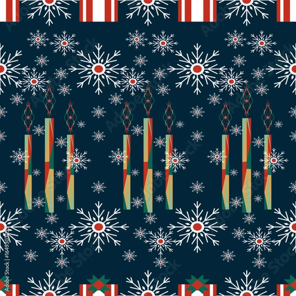 Fototapeta Christmas Snowflake  gift wrapping paper seamless pattern , design  vector Illustration. print 300 dpi