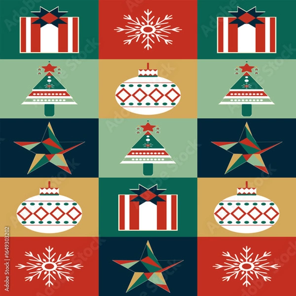 Fototapeta Geometric Christmas gift wrapping paper seamless pattern , design  vector Illustration. print 300 dpi