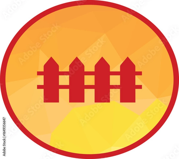 Obraz Red picket fence icon enclosed in a circular frame. Perfect for home design, real estate, property boundaries, neighborhood themes, and architectural illustrations