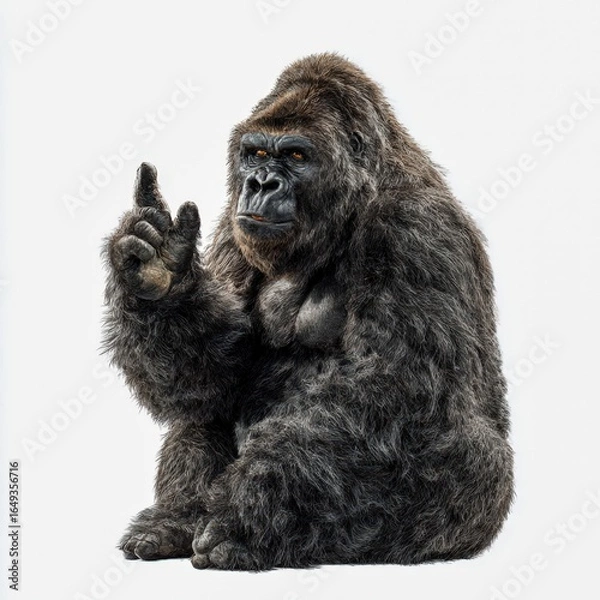 Obraz gorilla performing a counting gesture with fingers educational style white studio setup hyperrealistic