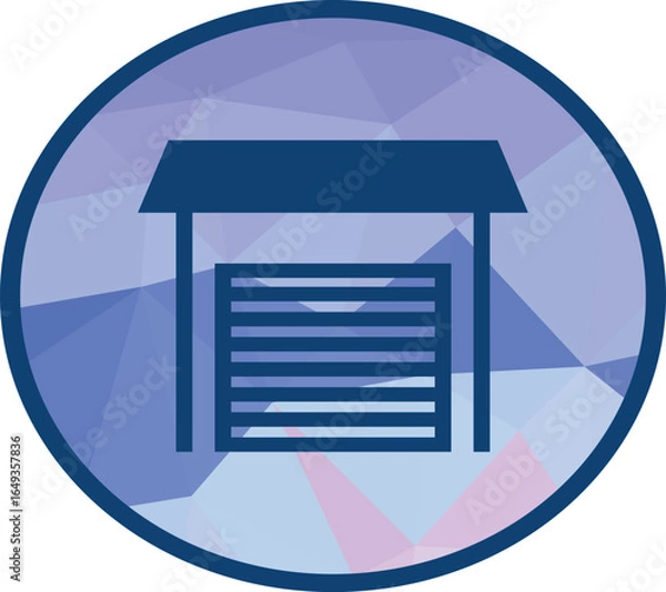 Obraz Garage icon inside a blue circle. Perfect for real estate, property management, parking, storage, car service, housing, and construction design projects