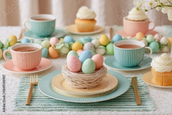 Fototapeta Festive easter celebration with colourful decorations and religious ornaments in a cozy setting emphasizing the traditions of christianity