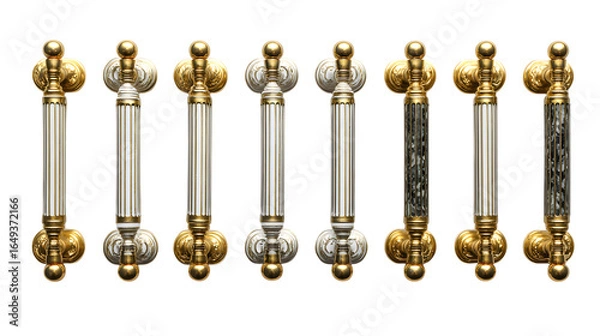 Fototapeta Elevate your design with luxurious ornate gold and white door handles, adding classic elegance to any entrance isolated on white background 