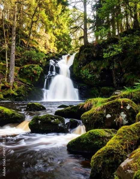 Fototapeta Cascading waterfall in lush forest (1)