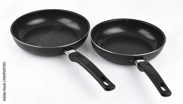 Obraz Two black frying pans on white background